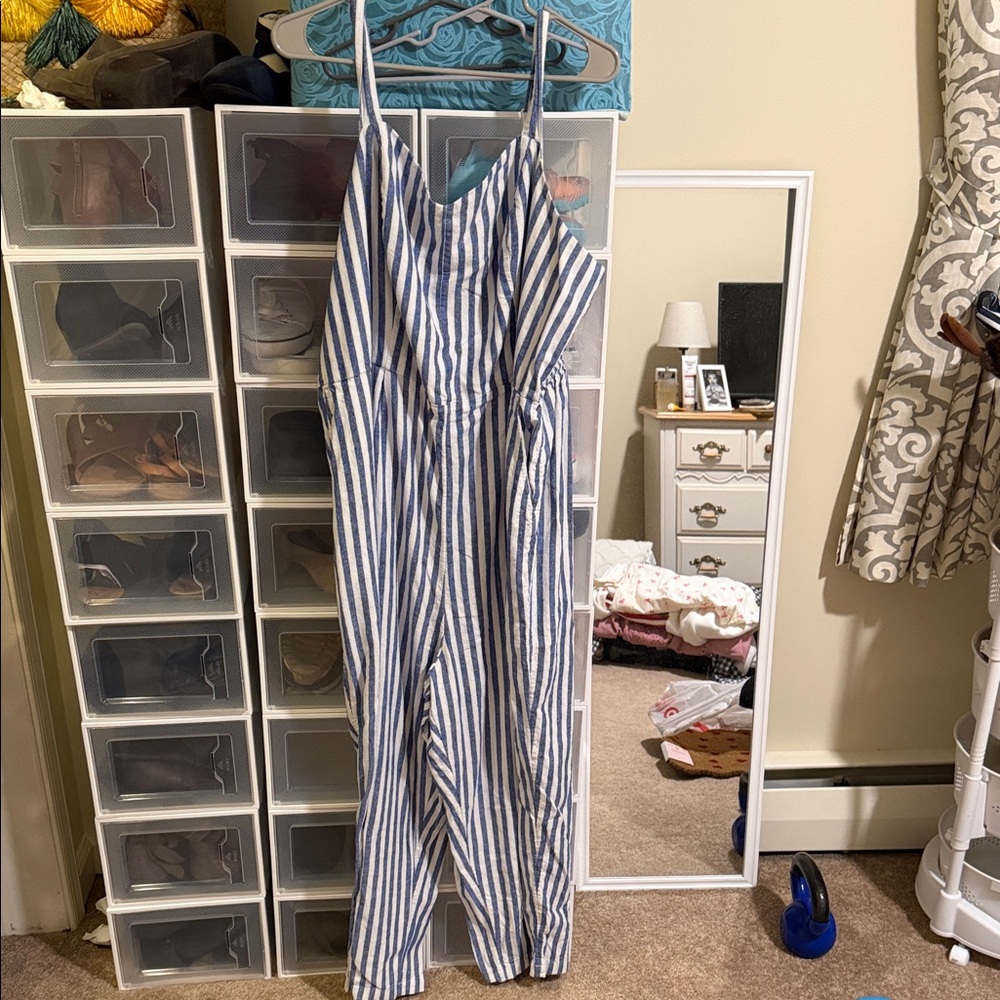 Old Navy Blue and White Striped Jumpsuit
